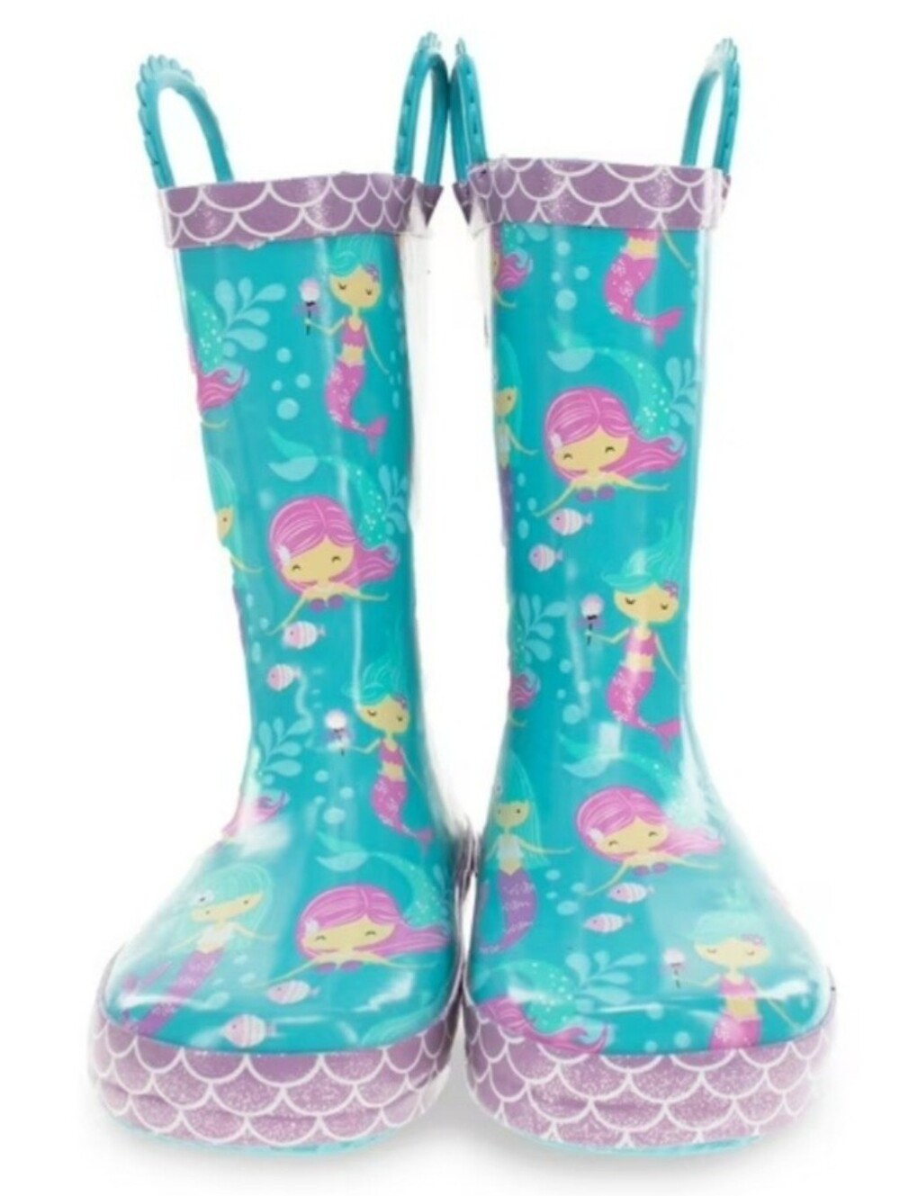 Mermaid Kids Waterproof Teal Rain Boot Members Mark, So Cute! Size 9/10
